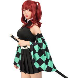 Female Anime Cosplay Costume Top Pleated Skirt Detach Sleeves w/ Belt SMALL